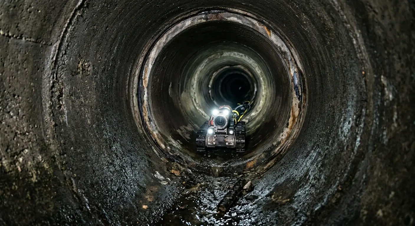 Robotic sewer camera inspecting pipe interior for Sewer Line Cleaning in Saddle Brook